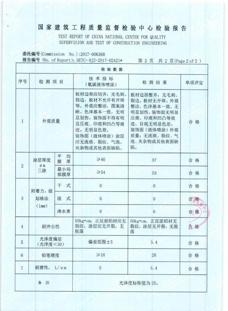 鋁單板檢驗報告